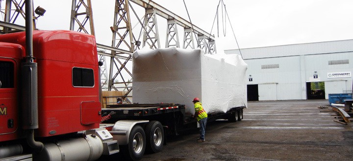 Air Liquide pipe rack modules wrapped for transport.