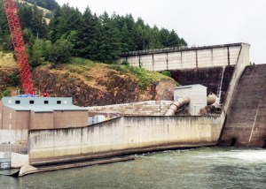 Dorena Lake hydroelectric dam powerhouse.