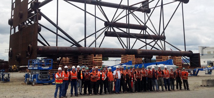 The construction crew of the Alaska piling template.