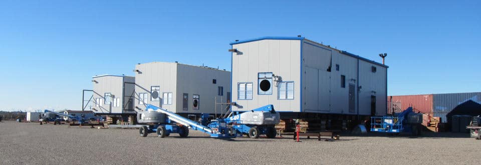 Three of the five hydro transfer pump station modules fabricated for Canadian Natural Resources by Greenberry.